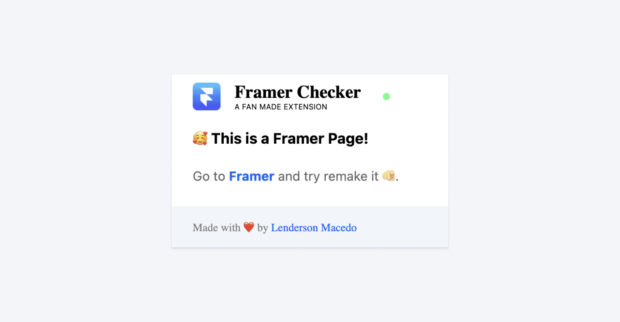 "This is a Framer Page" status using the Framer Checker extension