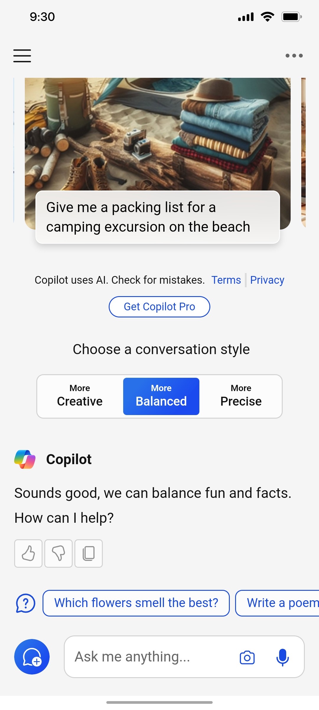 Microsoft copilot Creative screen