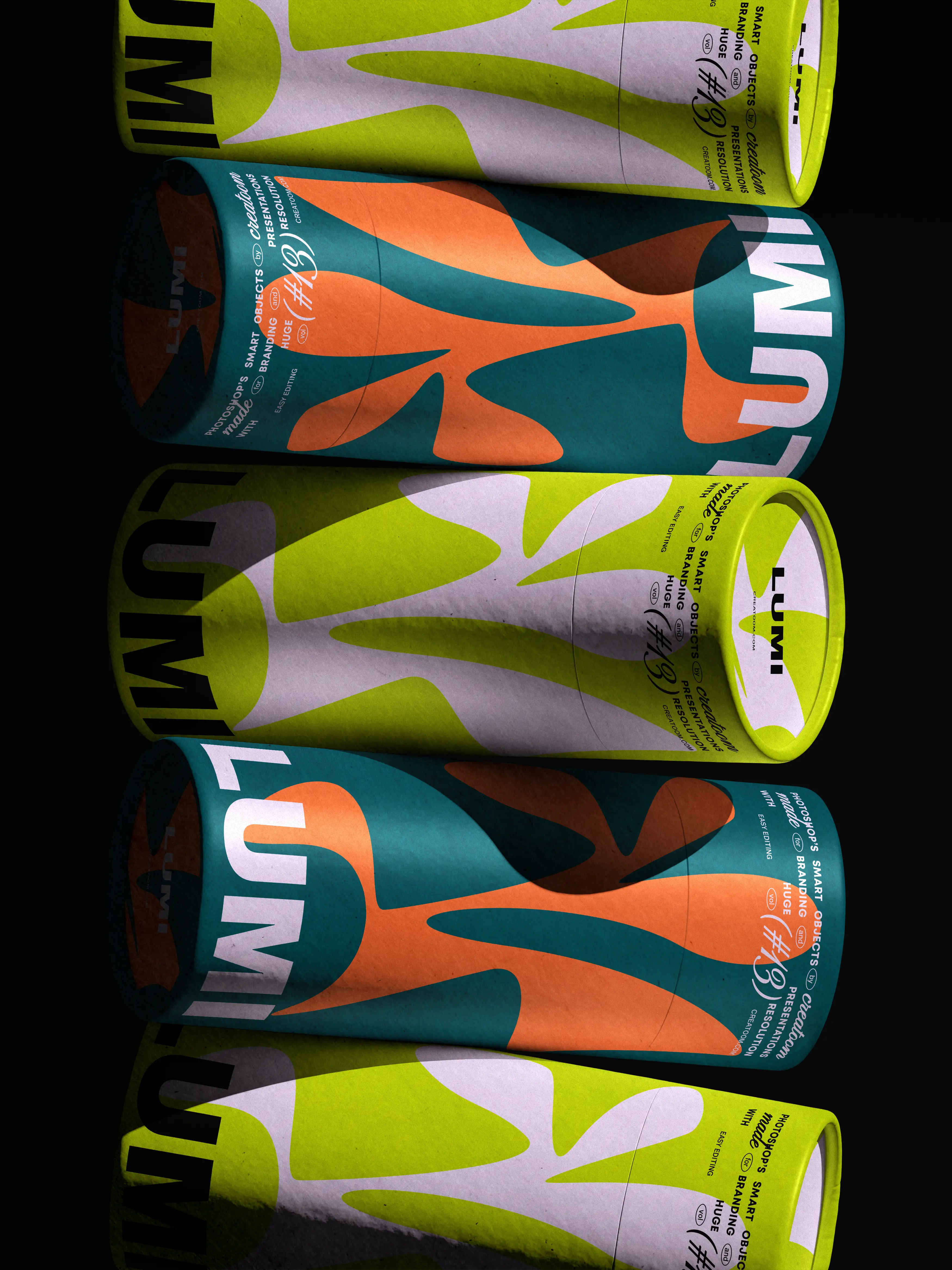 Paper tubes with bold green and orange cut-paper pattern