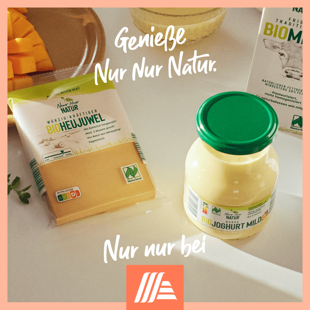 Social media content communicating Naturland-certified organic products through authentic everyday consumption moments.