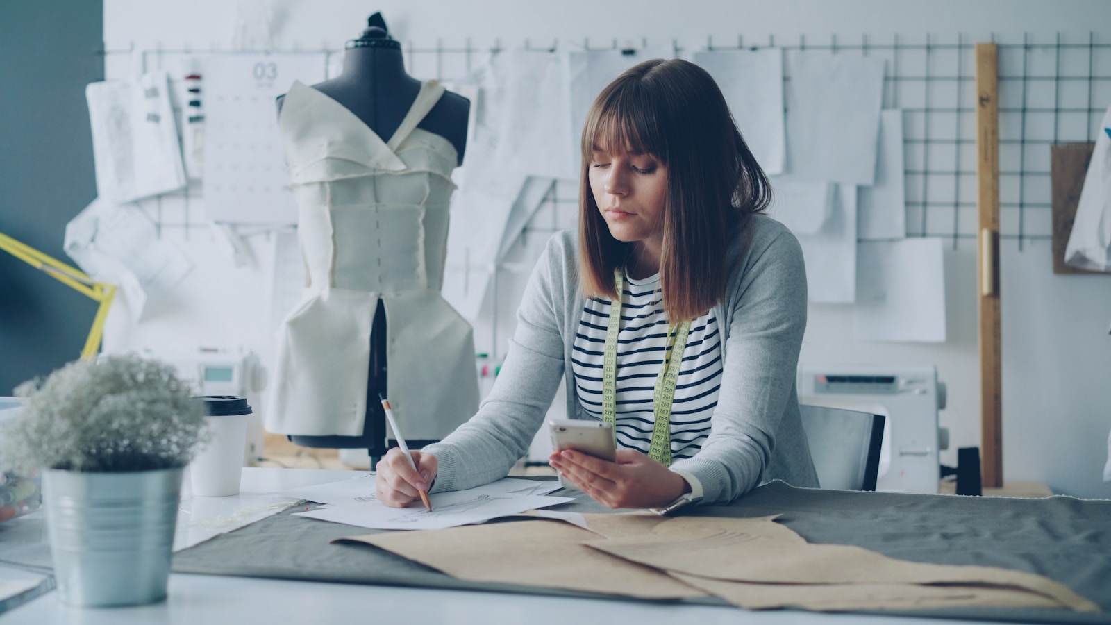 Apparel designer at work table