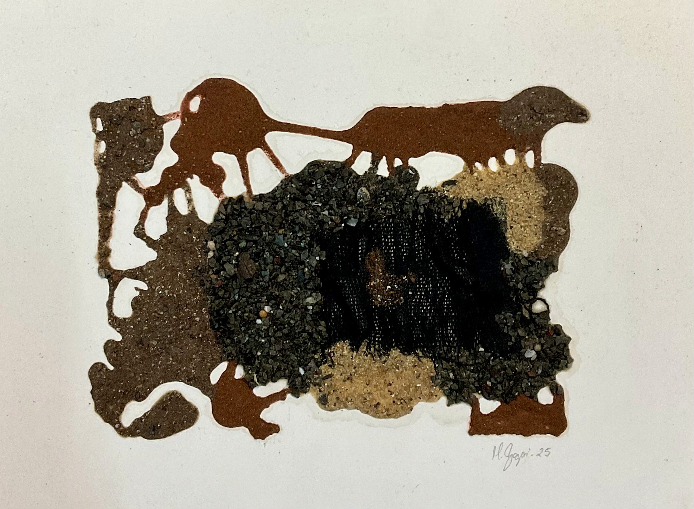 herd of sheep on road painting