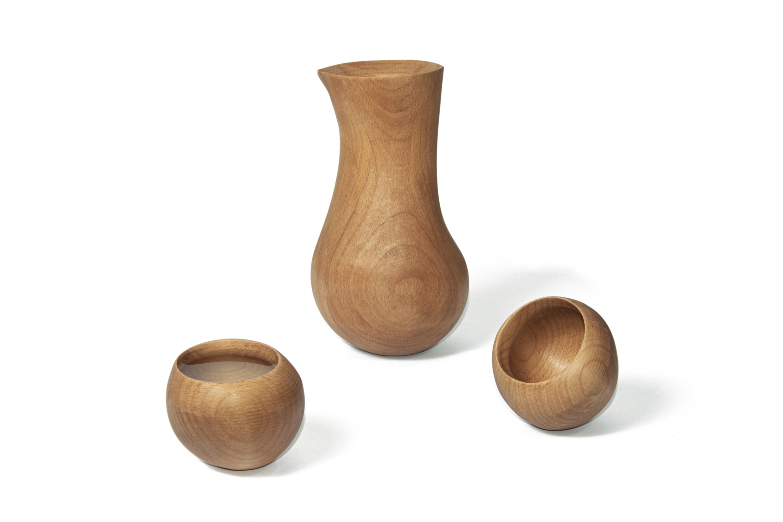Tumbling Tumblers project, wood, organic-shaped water jug and cups