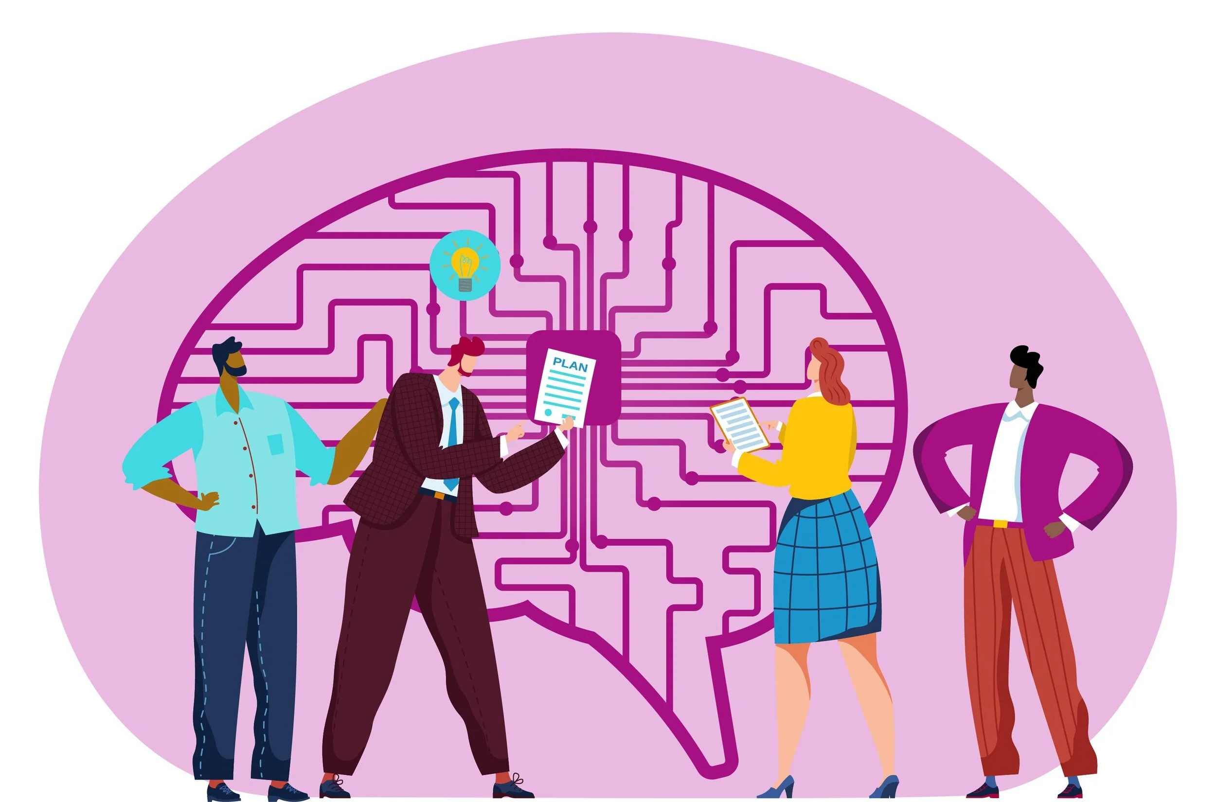 Graphic of employees with papers