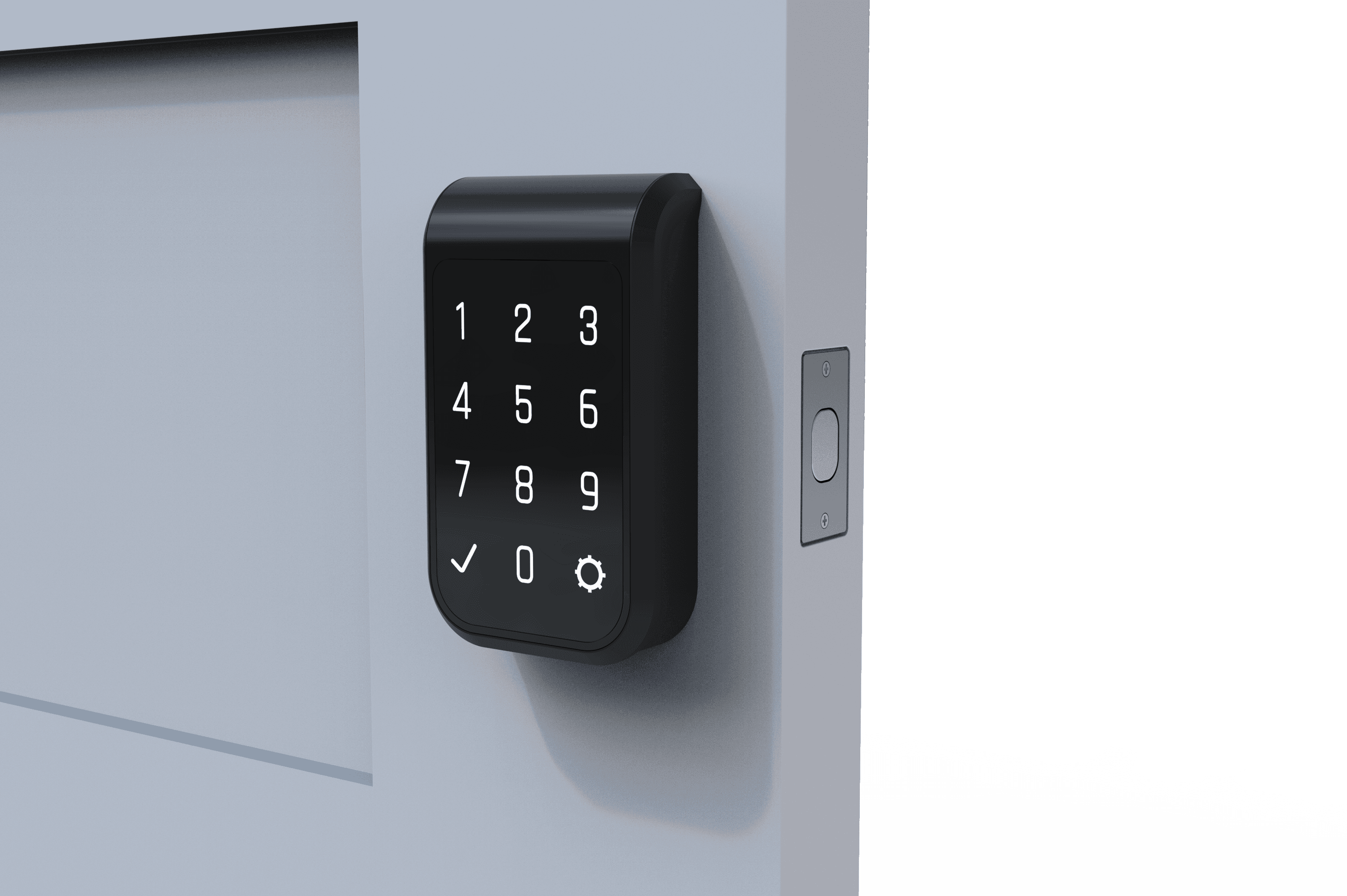 An image of a smart dead-bolt lock with an electronic keypad.