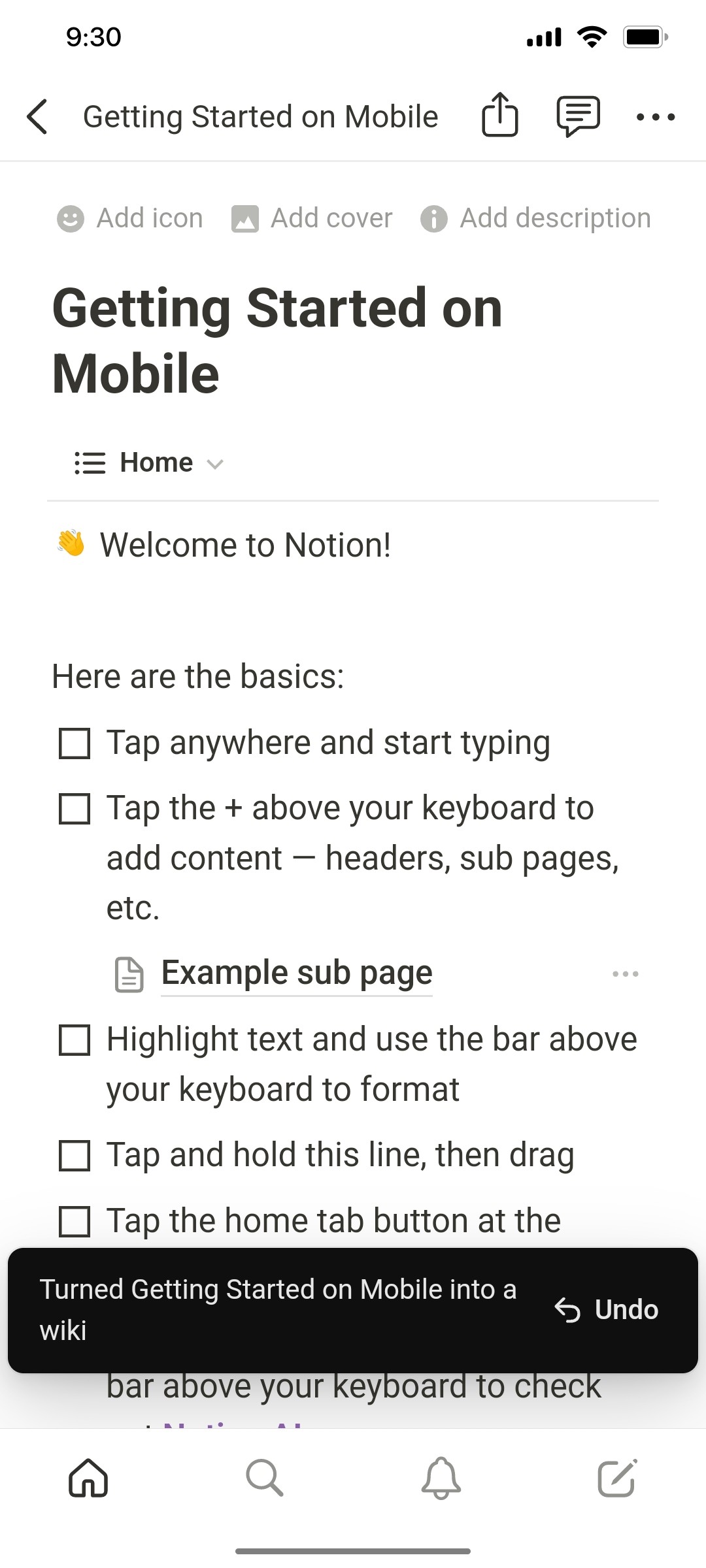Notion App Home Screen