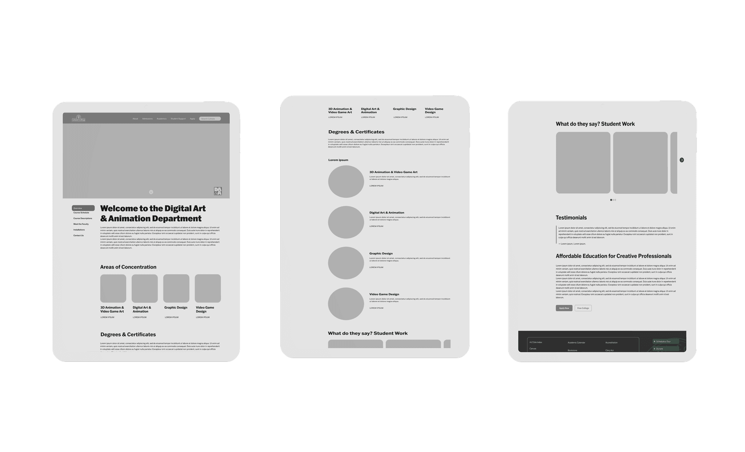 Low fidelity prototypes of the webpage