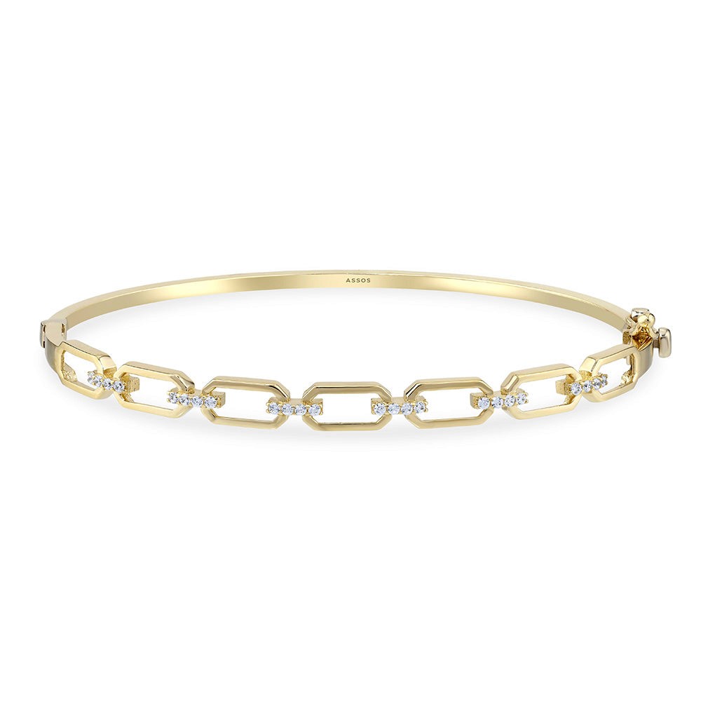 Assos 14 Ayar Taşlı Altın Kelepçe Bilezik Zarif Tasarım