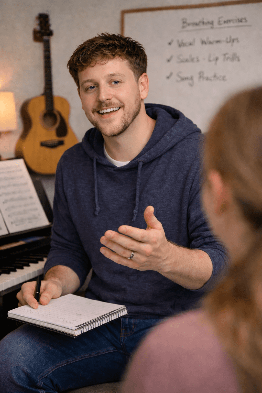 Michael explaining a concept to a student