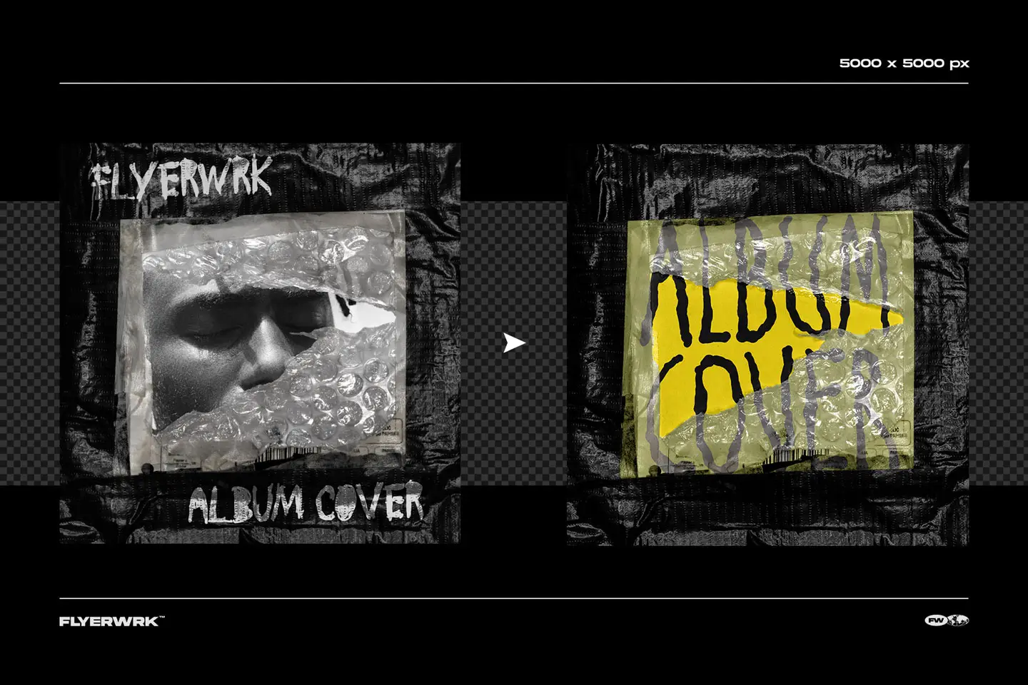 Comparison of the bubble wrap template and a vibrant yellow abstract cover design variation