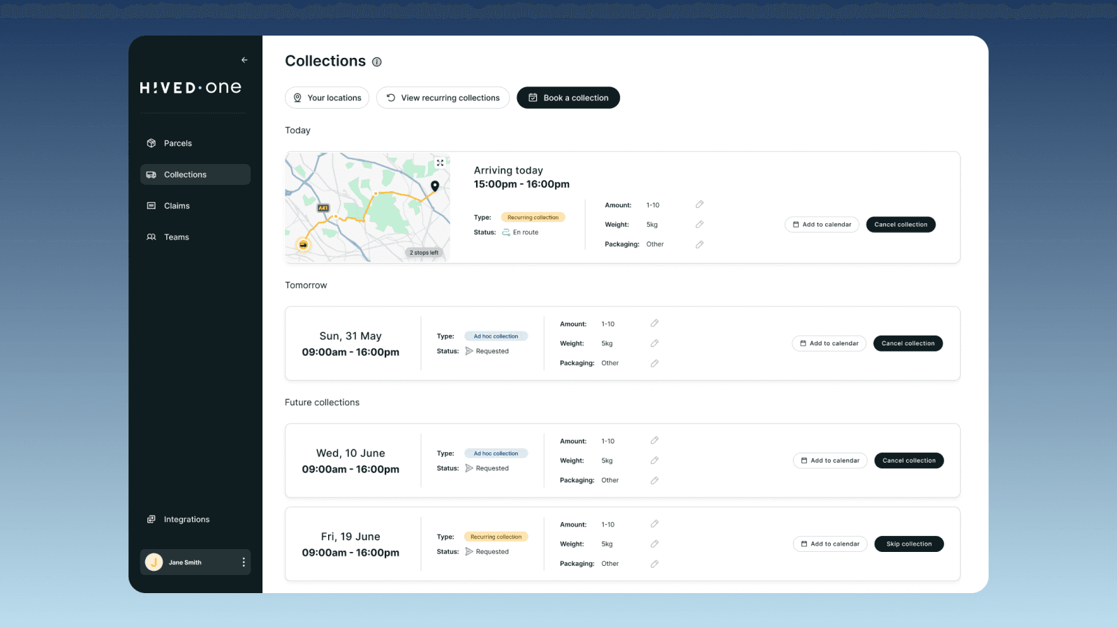 HIVED One collections dashboard