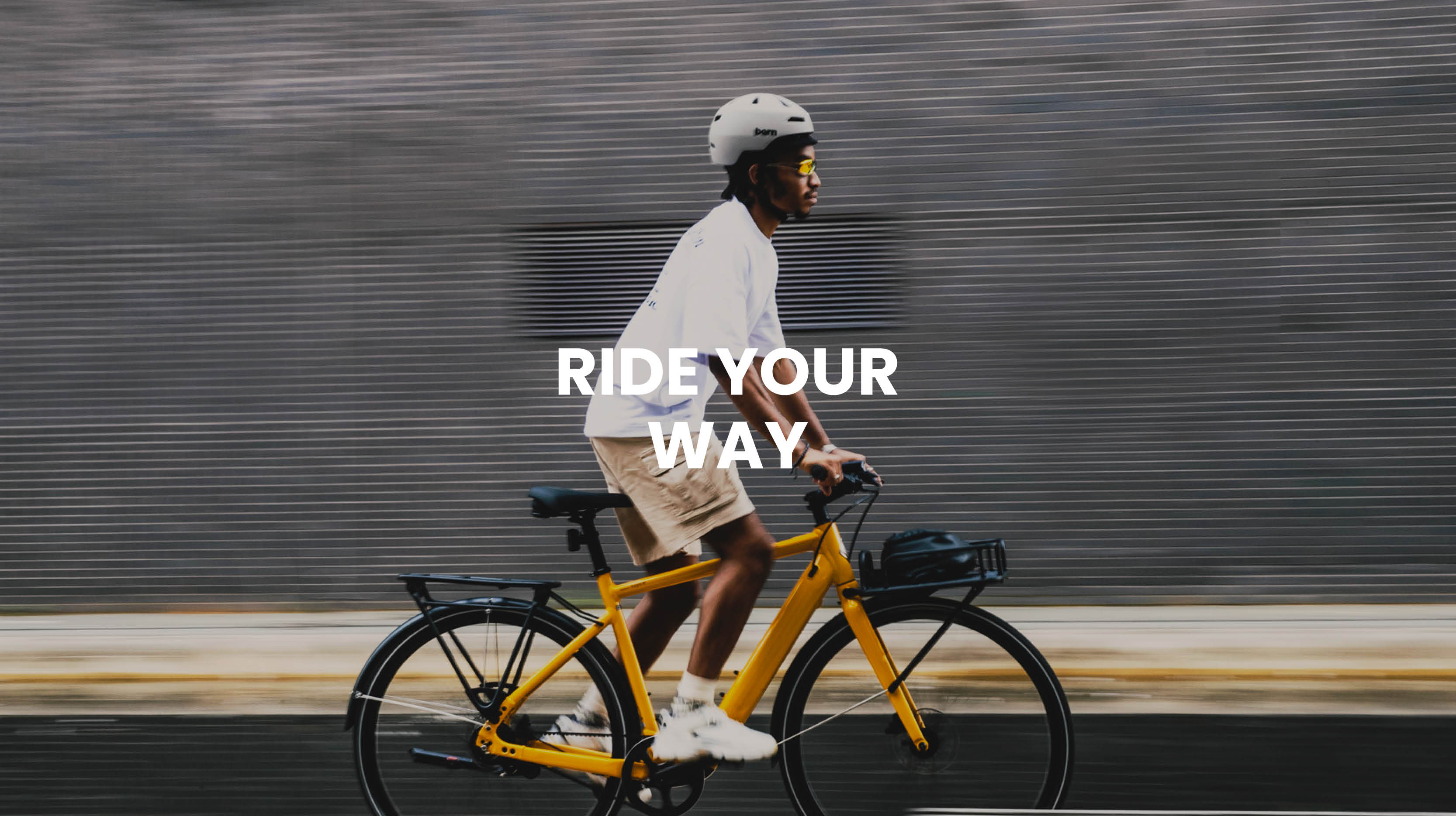 Bicycle brand campaign graphic combining lifestyle photography and brand messaging to communicate purpose, community and cycling culture
