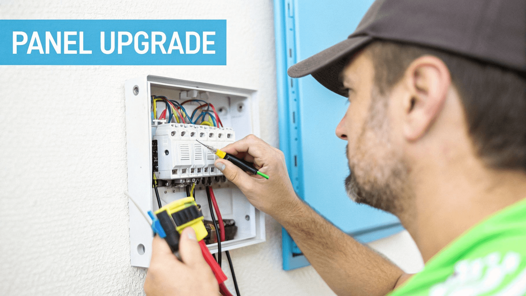 an electrician working on a electrical panel