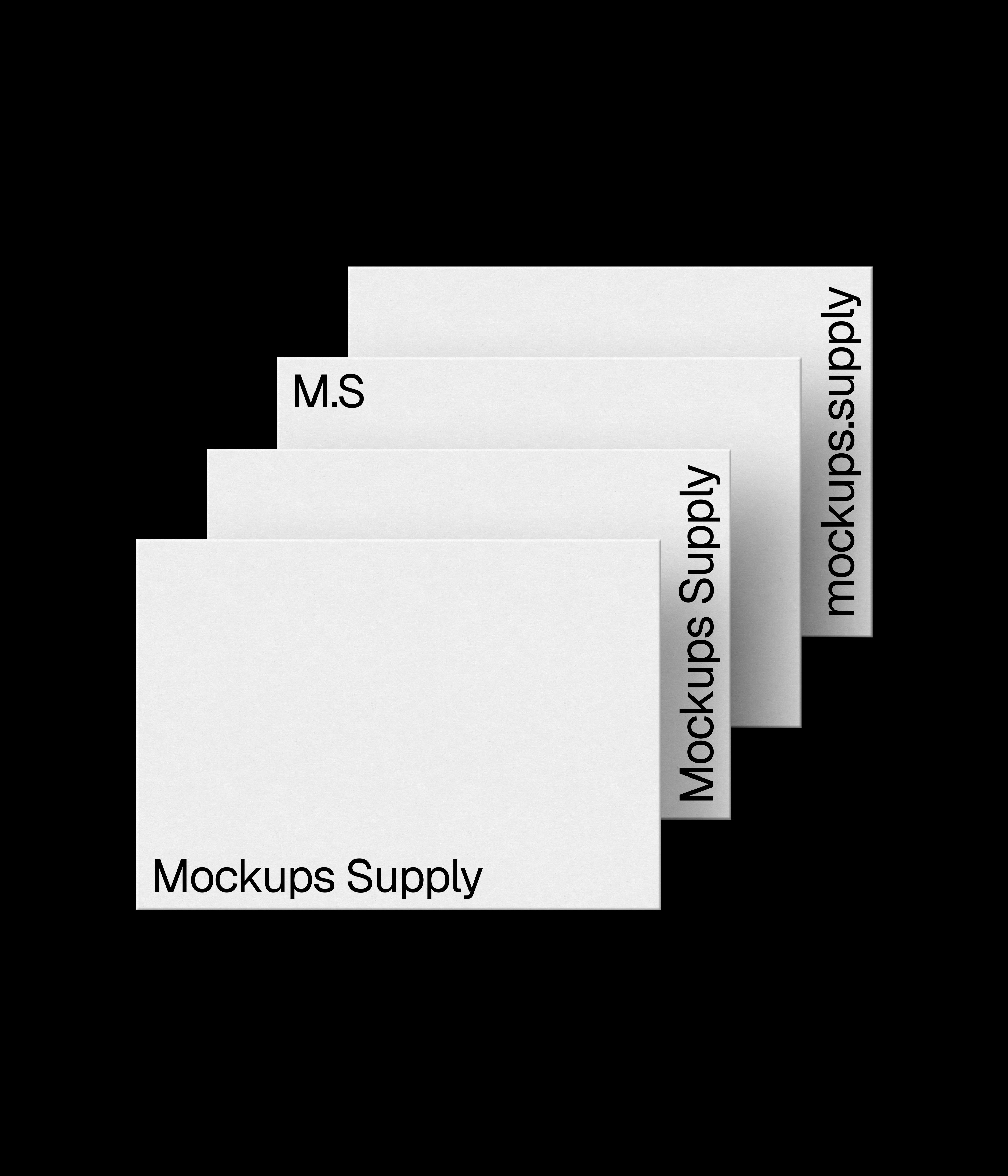 4 A4 paper mockup landscape for Photoshop with debossed text effect, white papers on black background, clean minimal stationery and print branding mockup