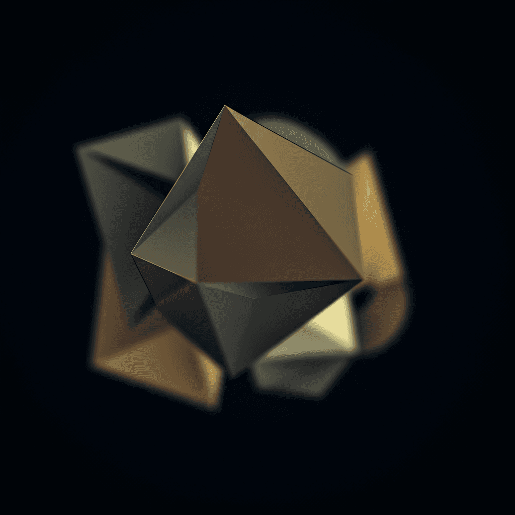 blurred abstract geometic figure consisting of several elements on a pitch black background