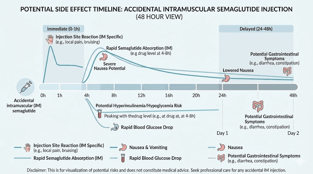 Side effects timeline after accidentally injecting semaglutide into muscle