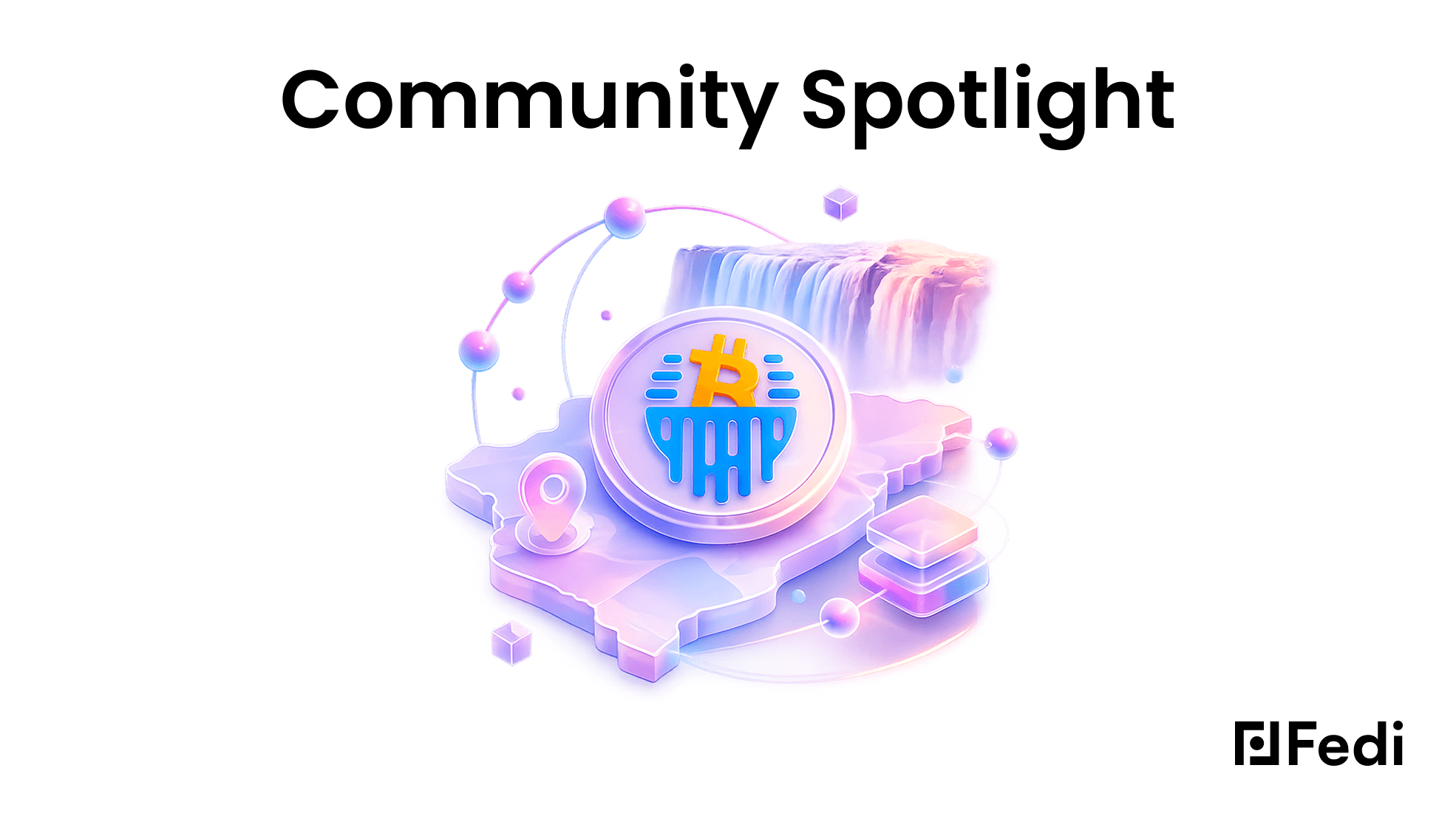 3D isometric illustration of a Bitcoin coin with Victoria Falls and Zambia map in Fedi colors