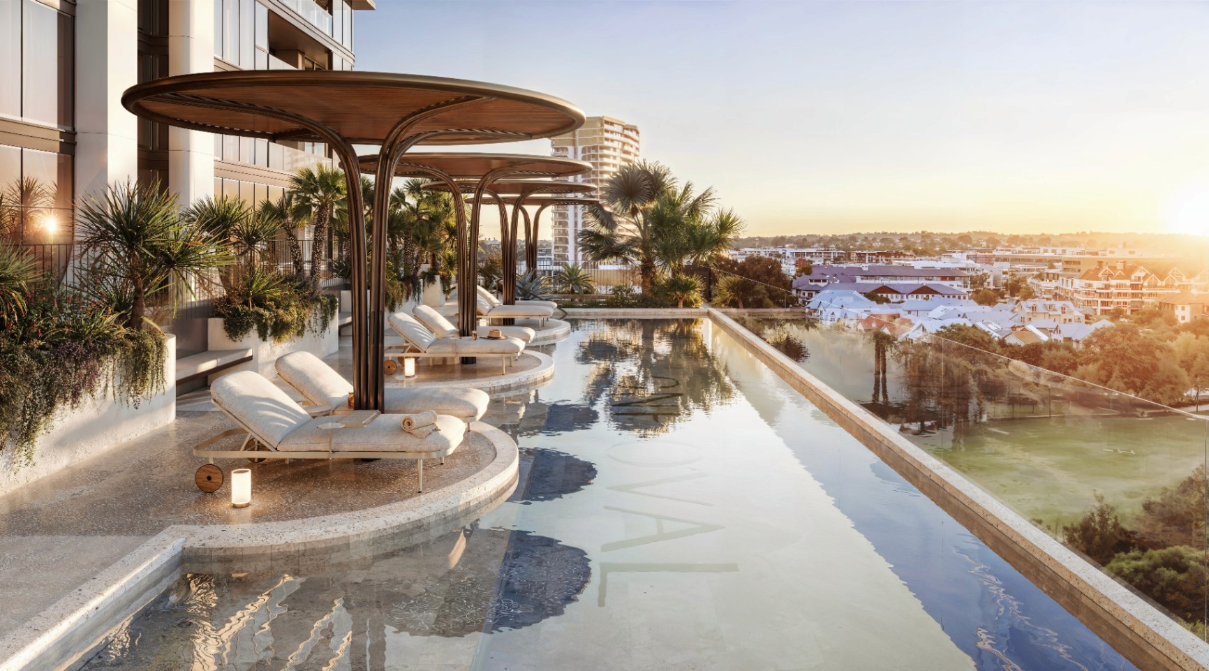 Resort style pool at One Oval Subiaco with city views, premium Perth apartments secured with $10k using Coposit