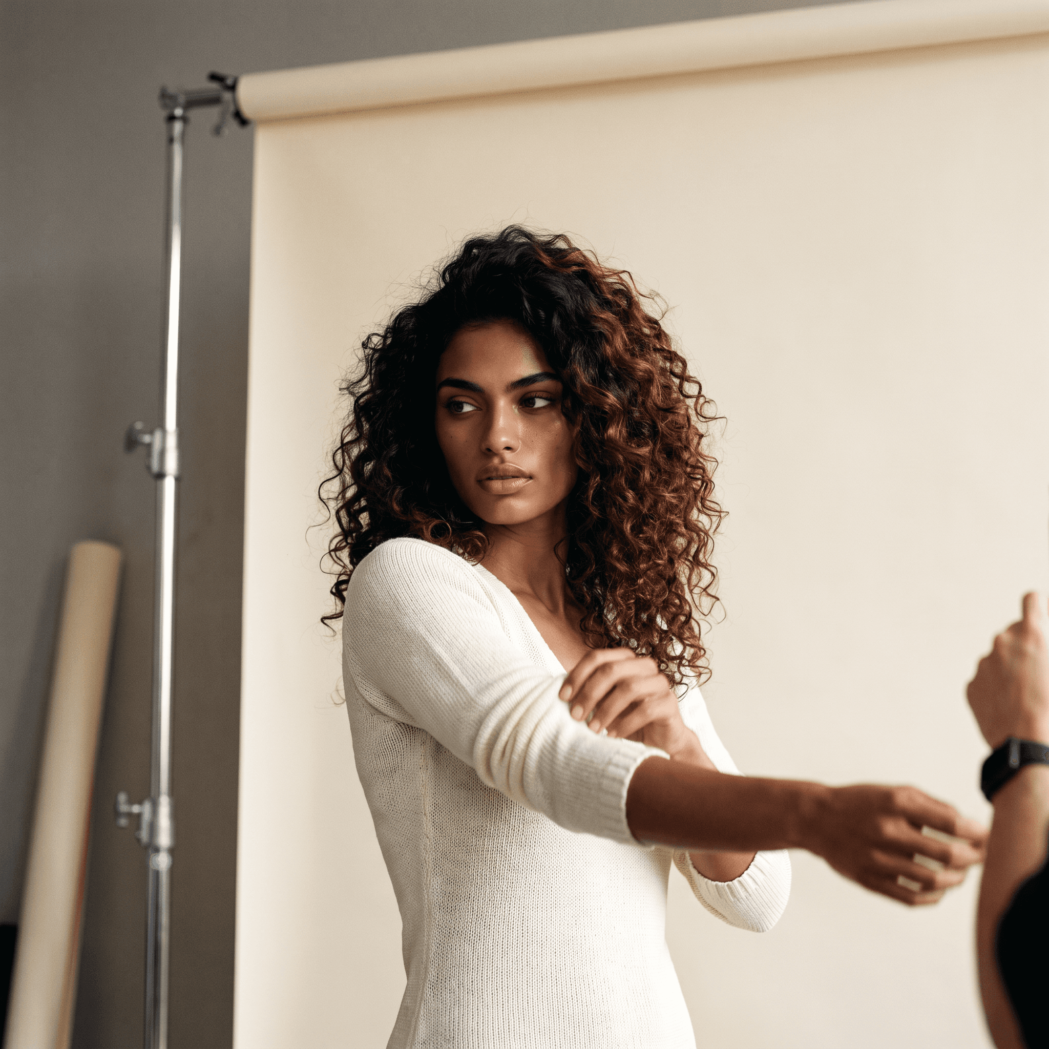 Alex Rey on set during a campaign shoot