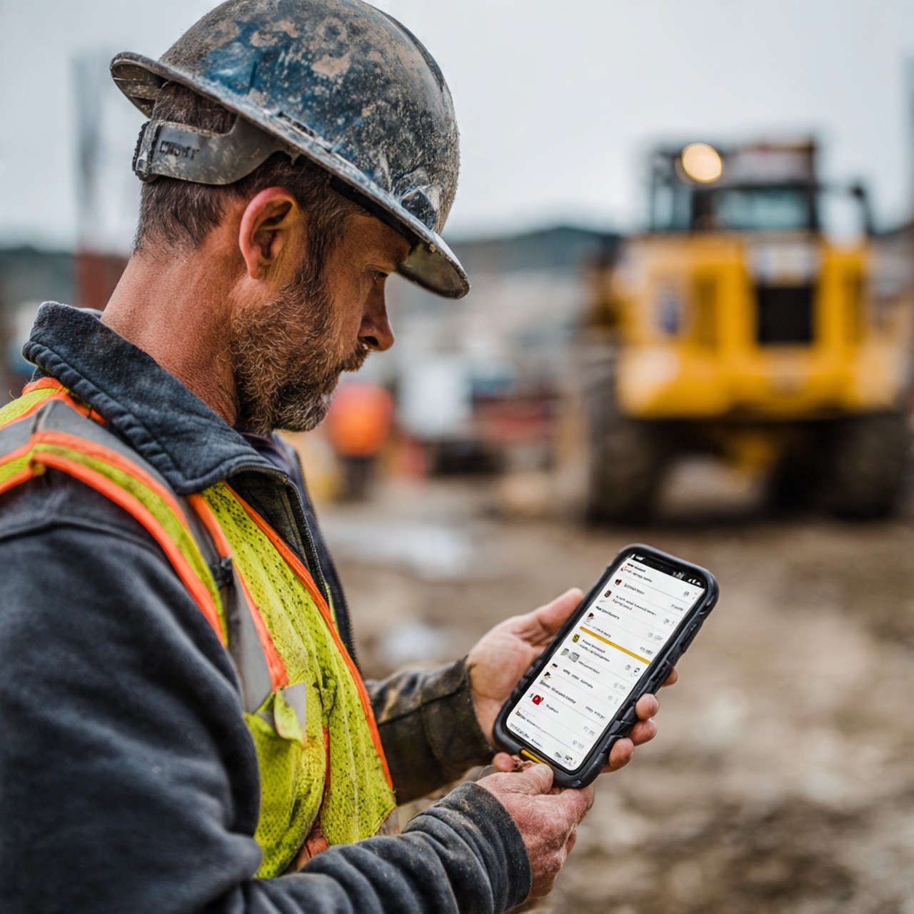 Man using Tyros® mobile app digital flow module to complete forms and manage operational workflows