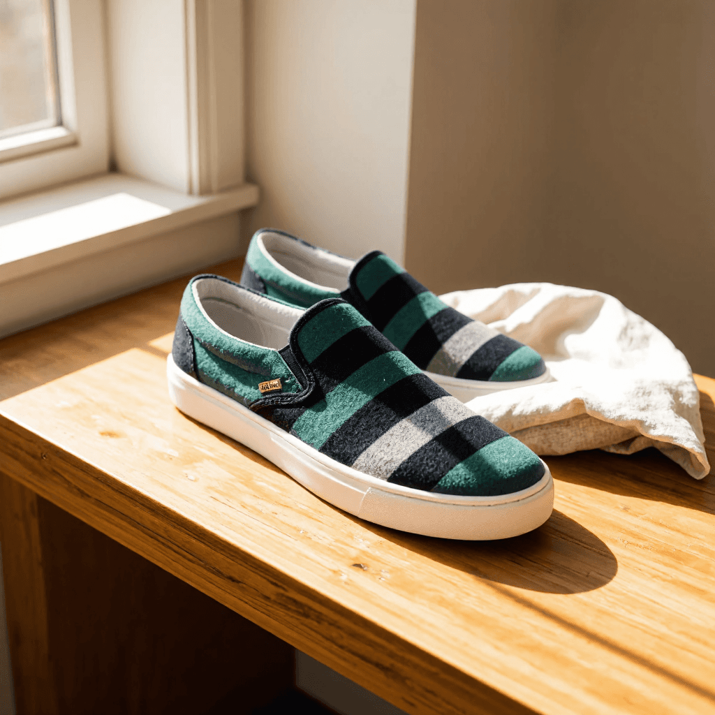 product photography of a pair of casual slip-on shoes available in four colors
