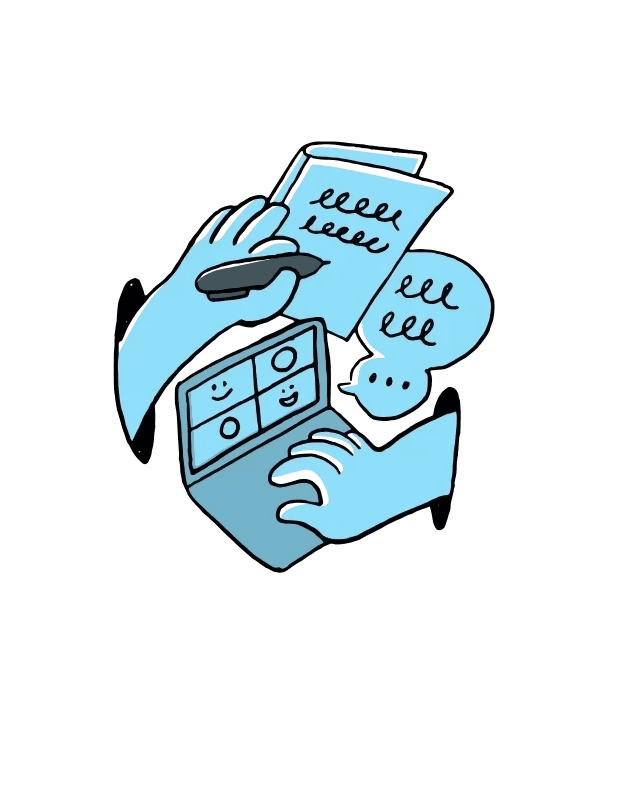 a man and a woman shaking hands in front of a laptop