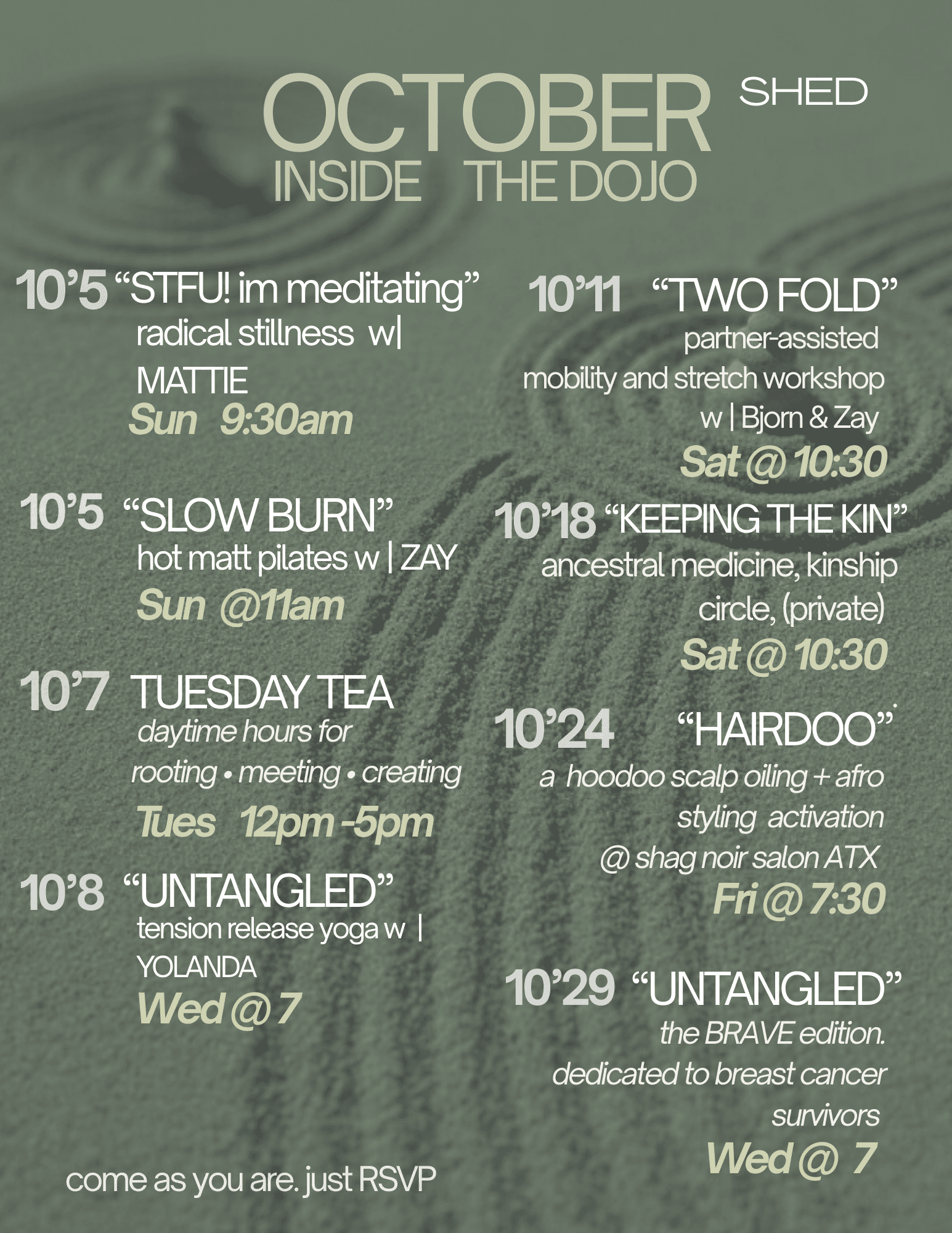 The dojo September Event Calendar by Curly Color Magic