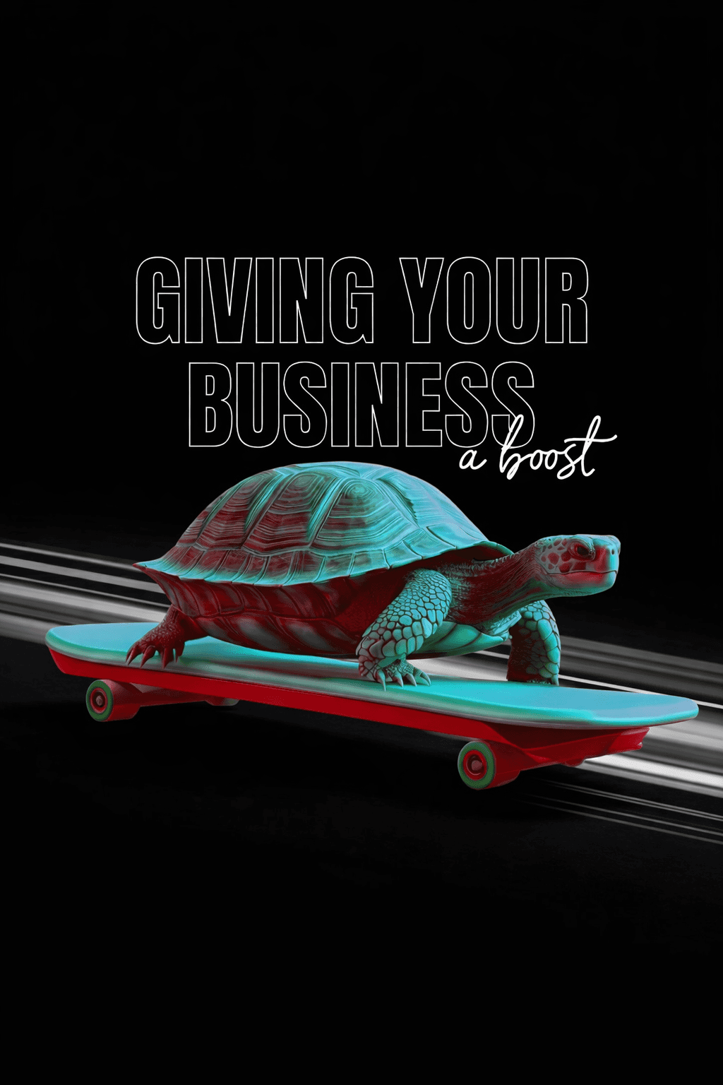 Creative illustration of a turtle on a skateboard symbolising boosting business visibility and results through digital marketing in the UK.