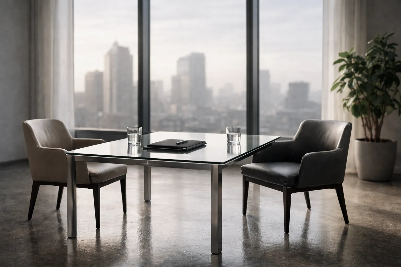 En espace de travail tranquil avec une table et deux chaises