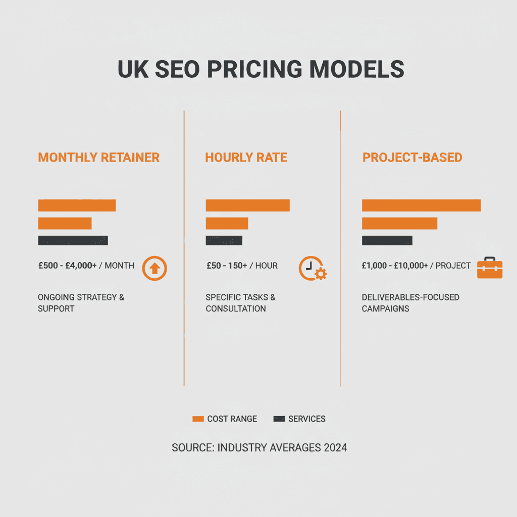 UK SEO pricing models comparison chart for 2026