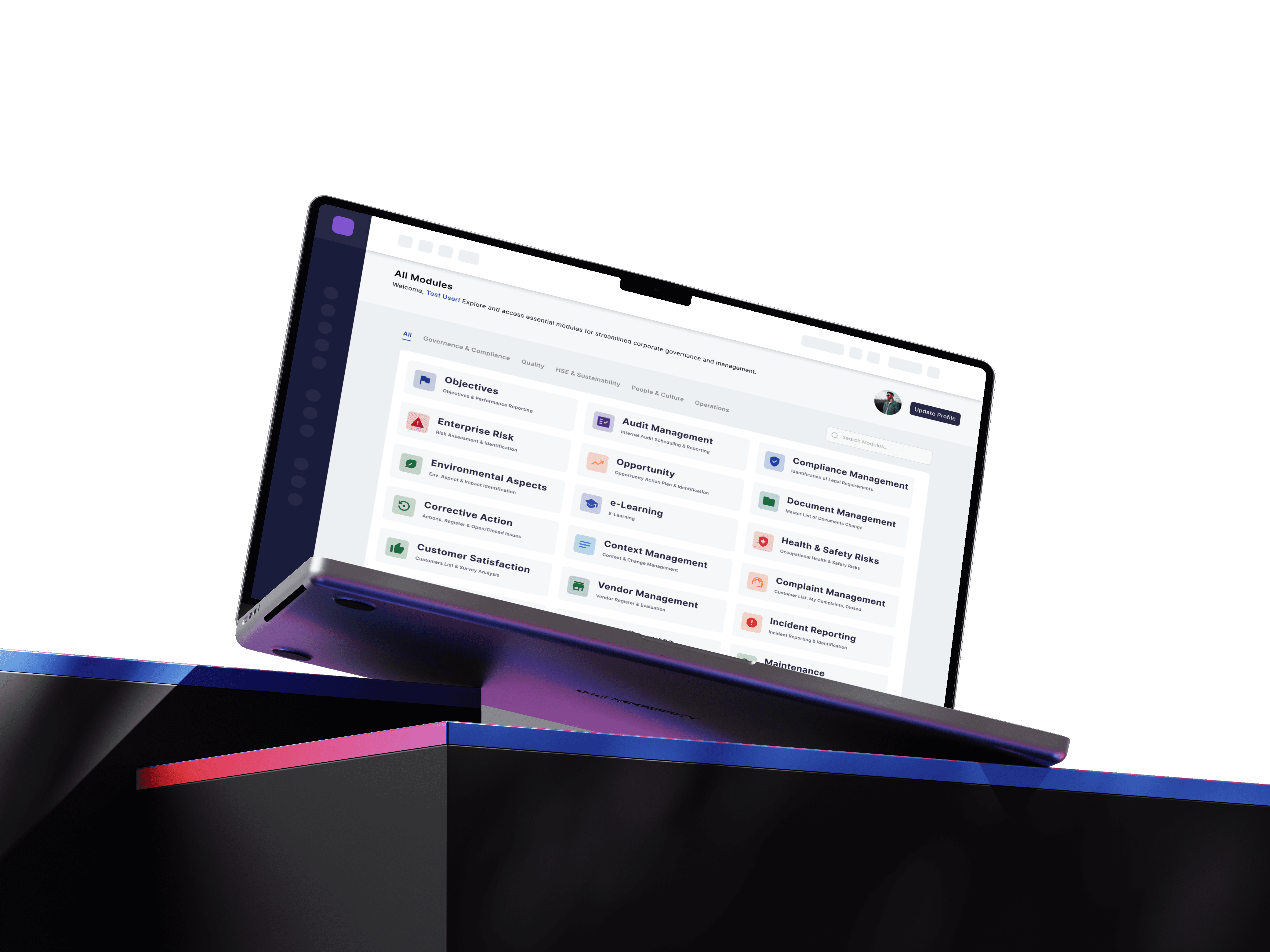 Macbook under glowing panel