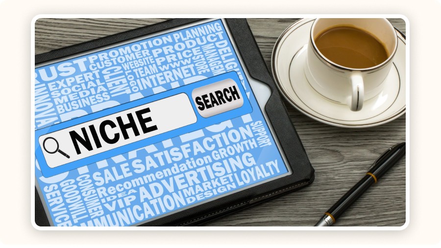 Tablet screen showing the word “Niche”