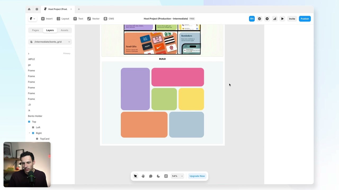 The finished grid with colour and content (Bento Grids, 8:40)