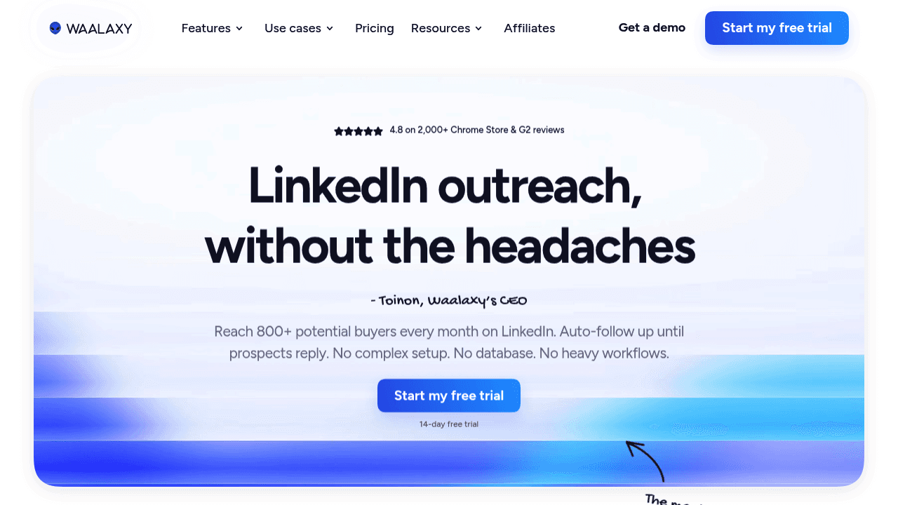 Screenshot of https://www.waalaxy.com/
