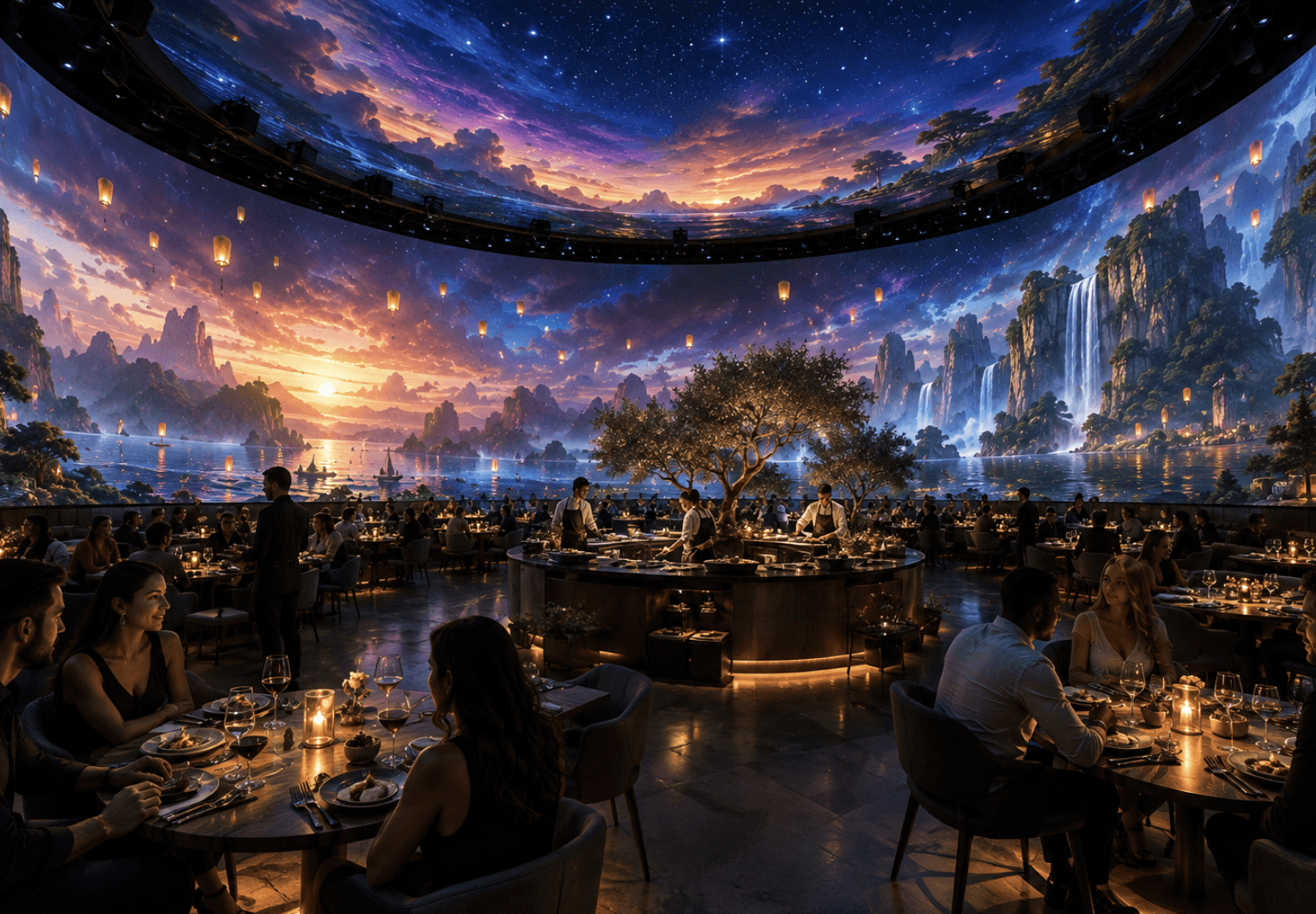 Elegant dinner table set for a chef-driven culinary event