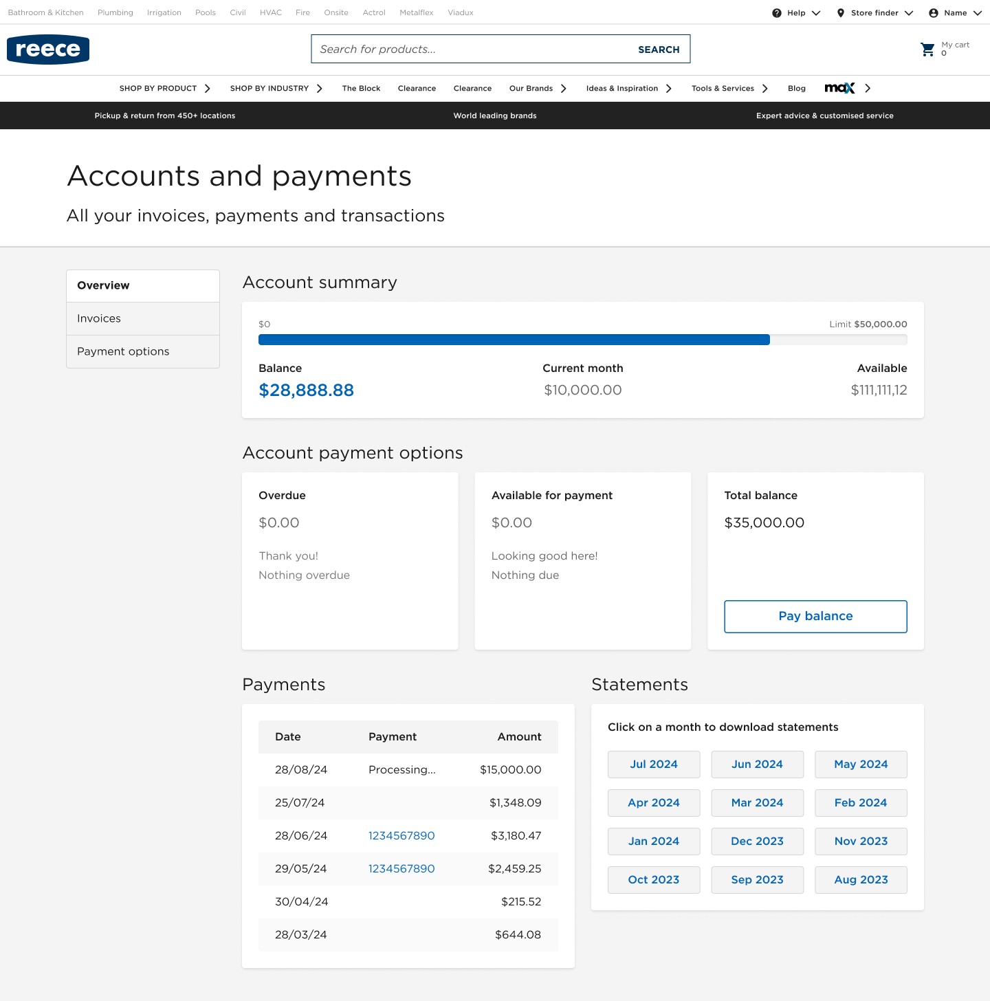 Account payment dashboard