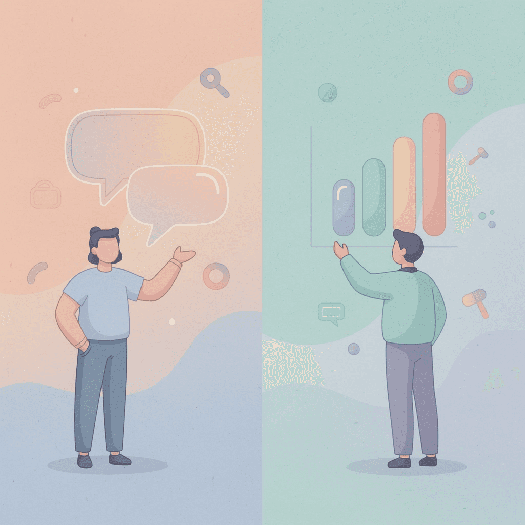 Scene illustration comparing complex traditional printing with simple custom shirt design process -