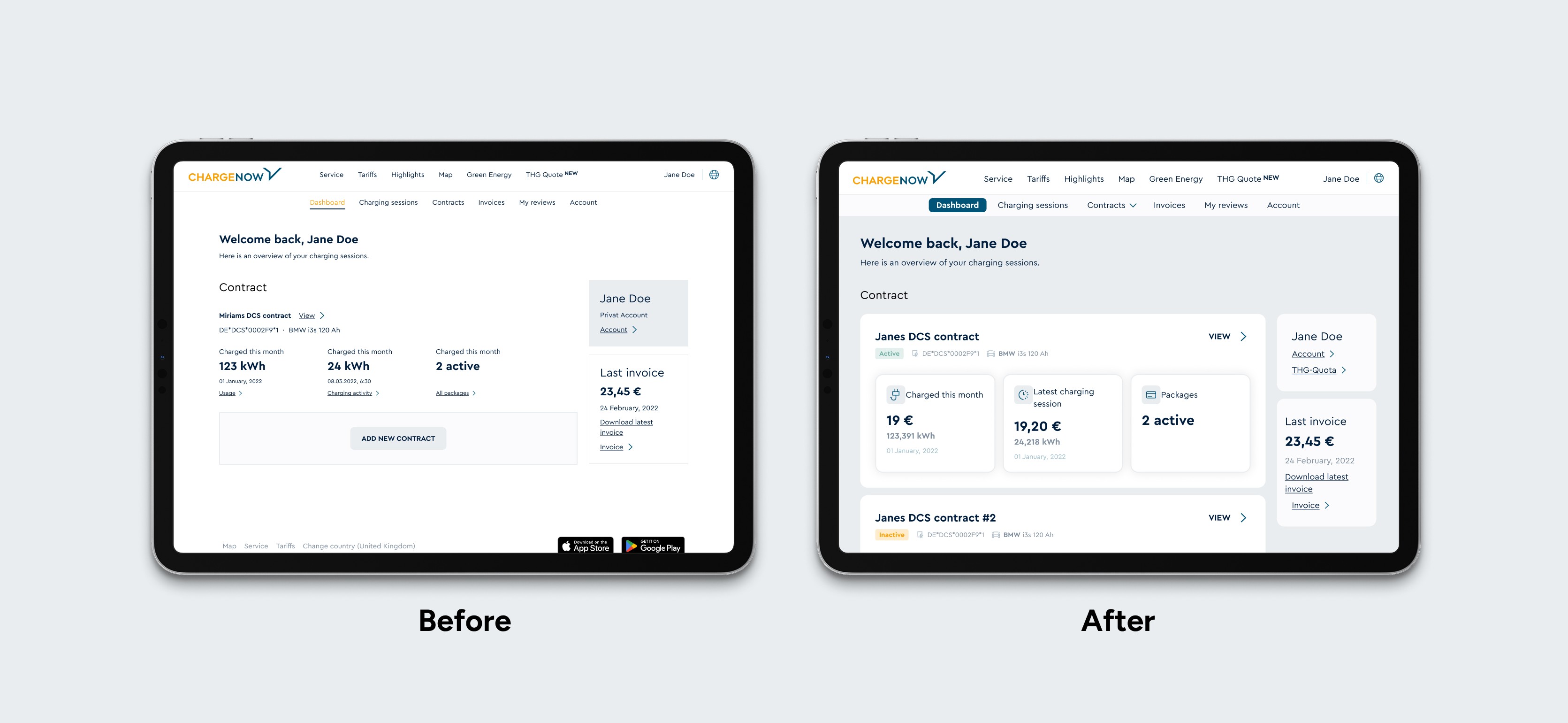 CHARGE NOW old and new design comparison