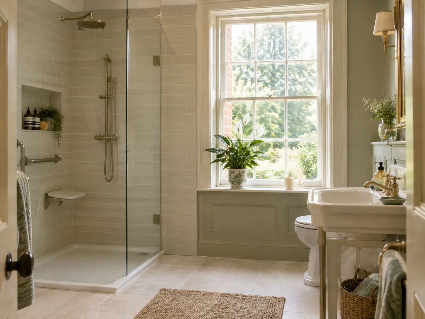 Sparrow's en-suite shower room with a plant on the windowsill