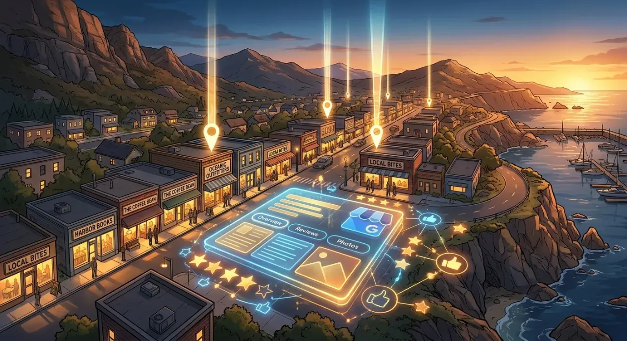 "RockN' Socials Digital Marketing scene with illuminated street visuals."