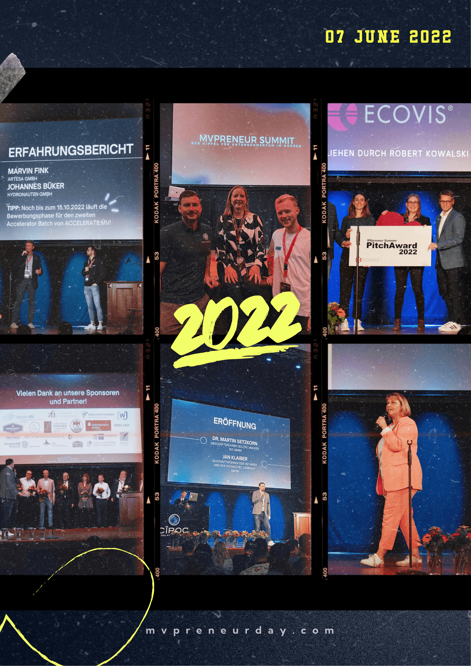  Collage zum MVPRENEUR Day 2022 am 19. Oktober: Speaker auf Bühne, Präsentationen, Publikum. Jahr „2022“ hervorgehoben. 