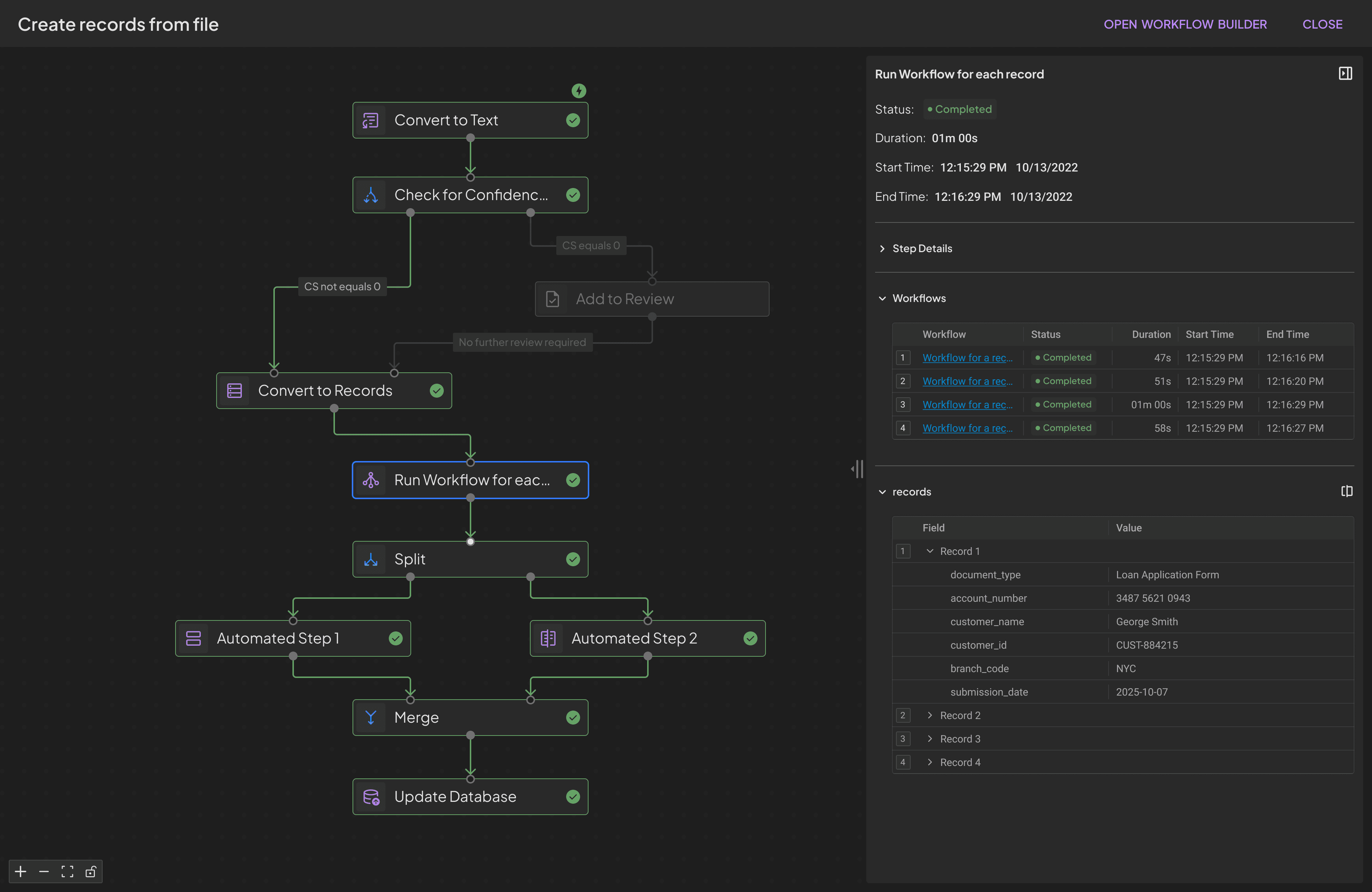 Workflow map showing selected step with all sub-tasks completed