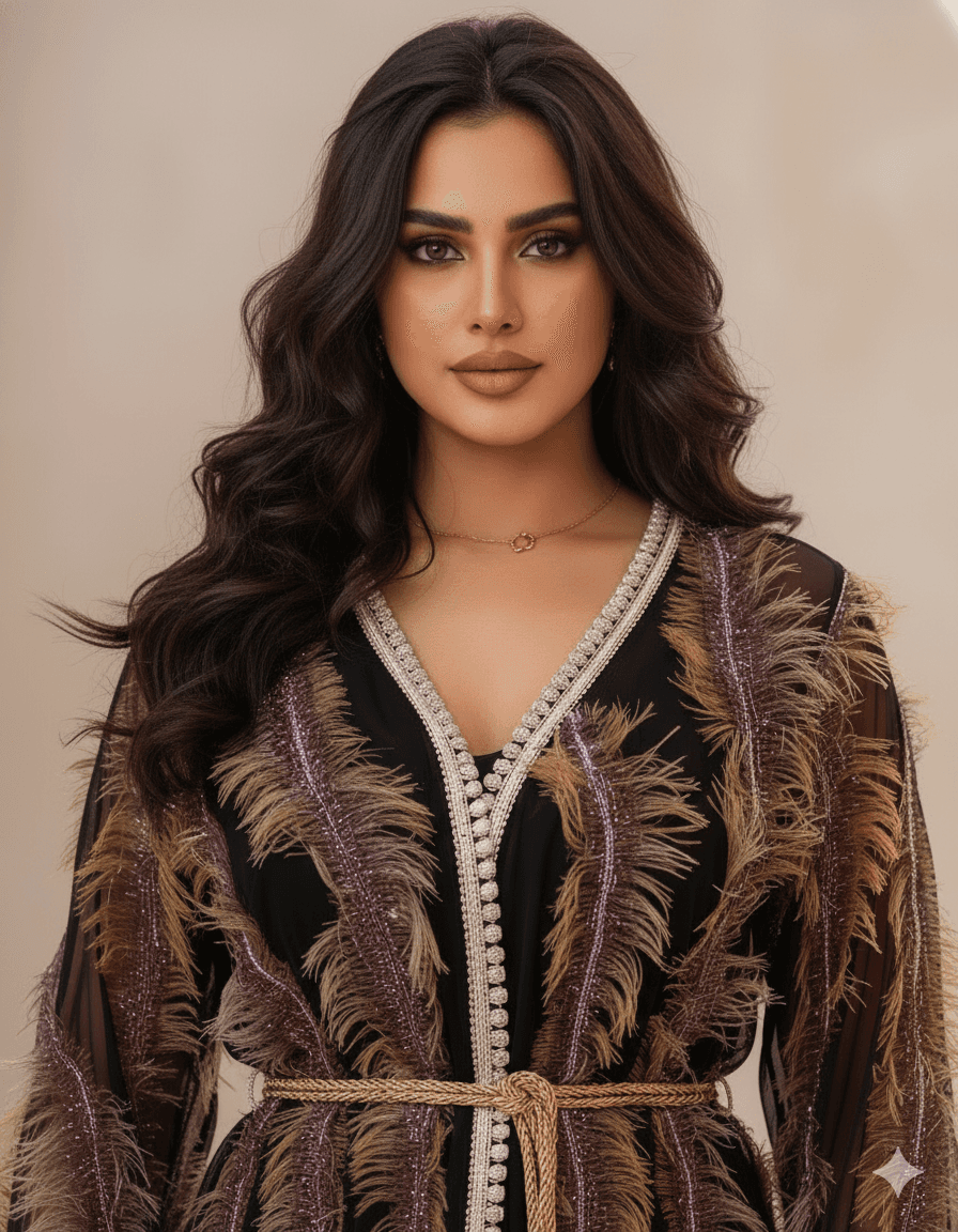 Deep burgundy Moroccan caftan with feather texture and embroidery, luxury handmade caftan Bahrain