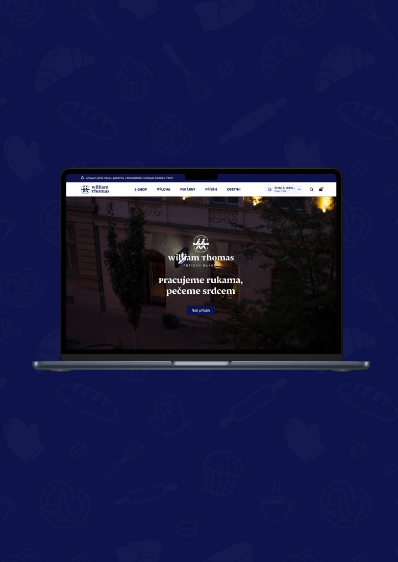 Notebook zobrazující web W&T Bakery
