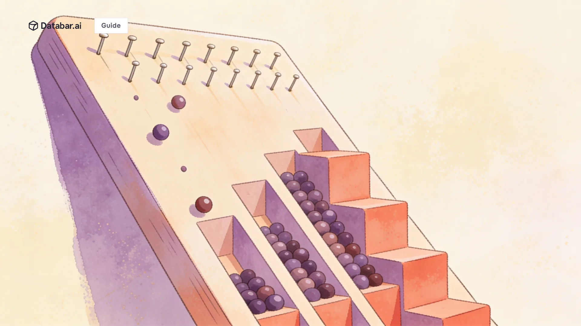 Illustration of a tilted board of pins where falling beads collect into stepped columns — CRM Lead Scoring: Complete Framework, Models & Implementation