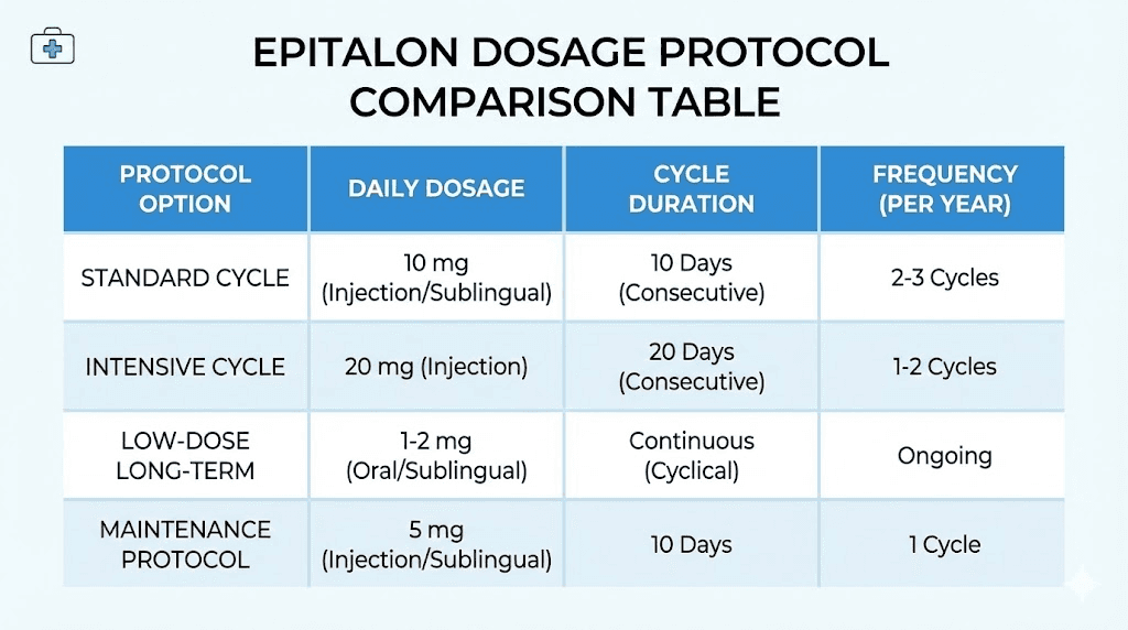 Epitalon peptide dosage protocols comparison chart