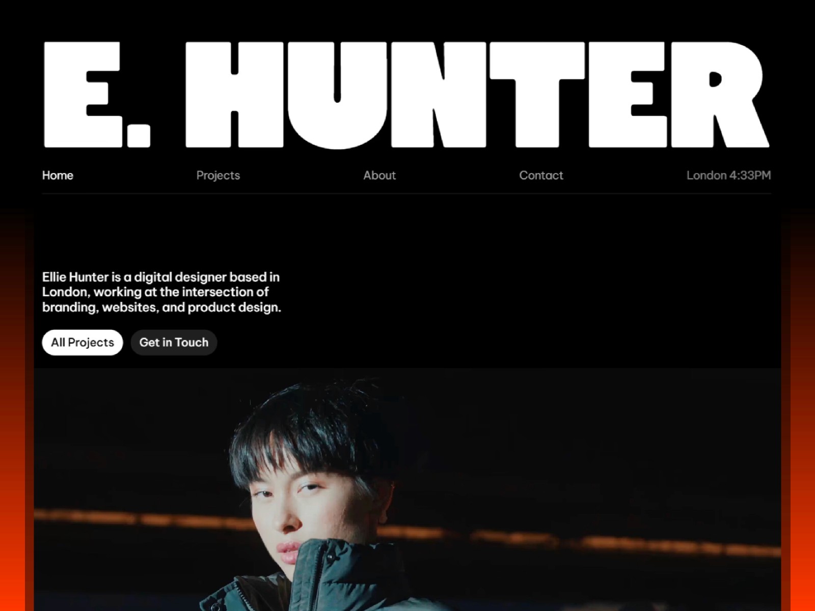 E.Hunter — 高级暗黑黑白极简作品集网站设计灵感