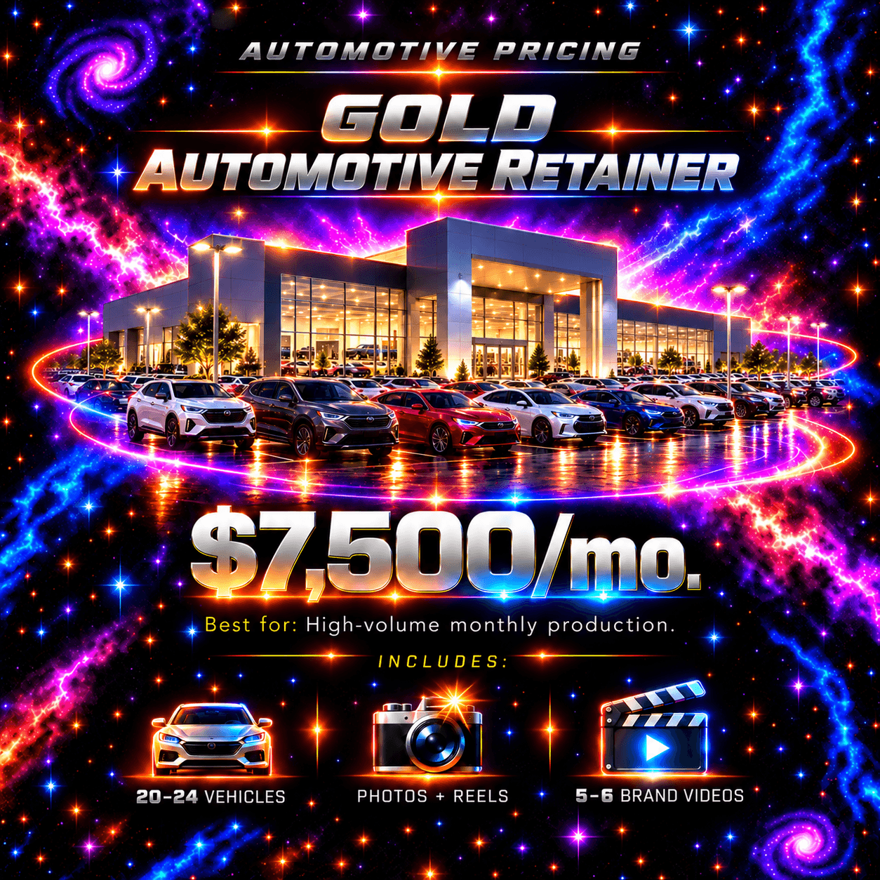 Gold automotive retainer pricing artwork; illustrated imagery.