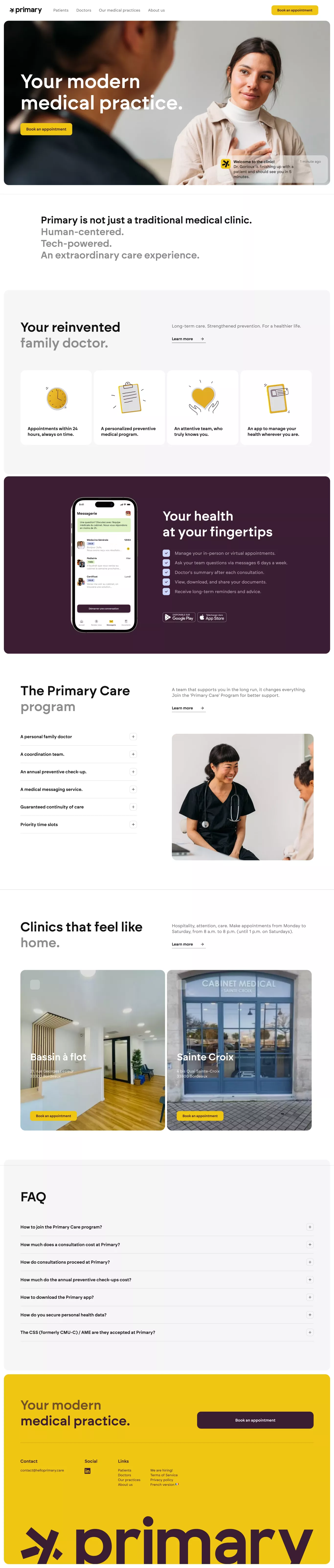 Primary - Your modern medical practice. landing page screenshot showcasing Medical and Tech design