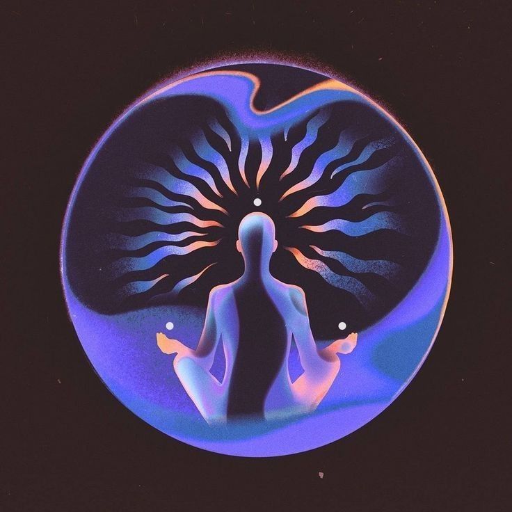 Meditating figure cosmic balance illustration